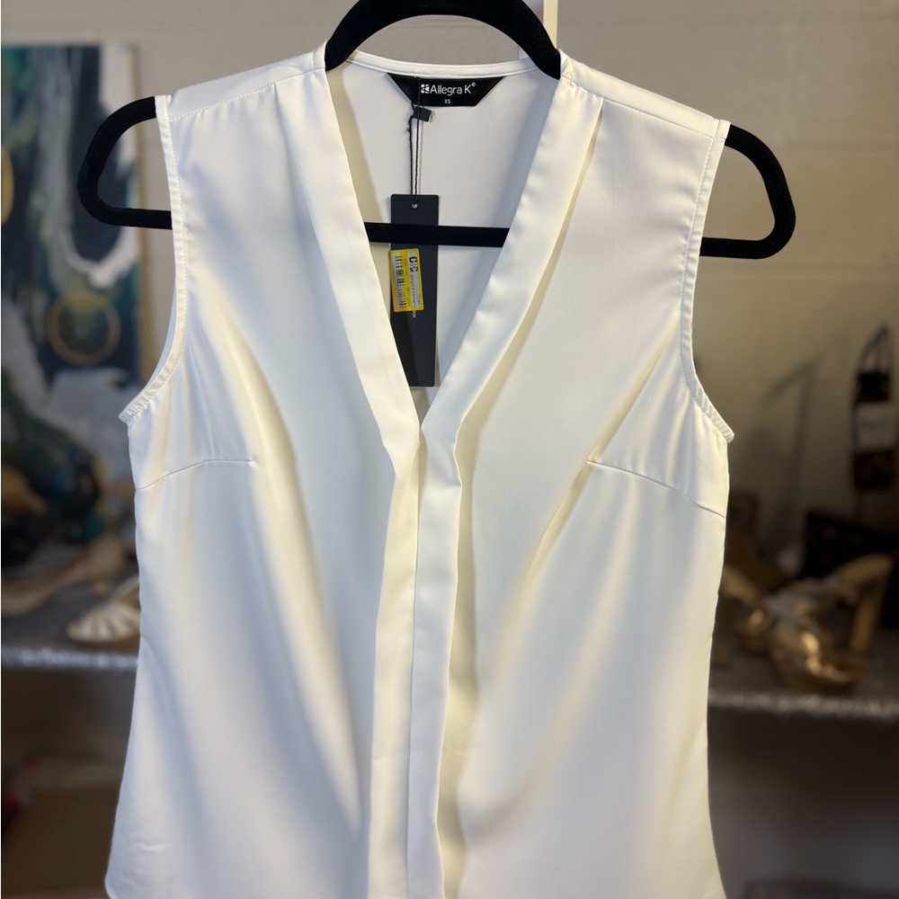 Allegra K Cream Sleeveless Blouse